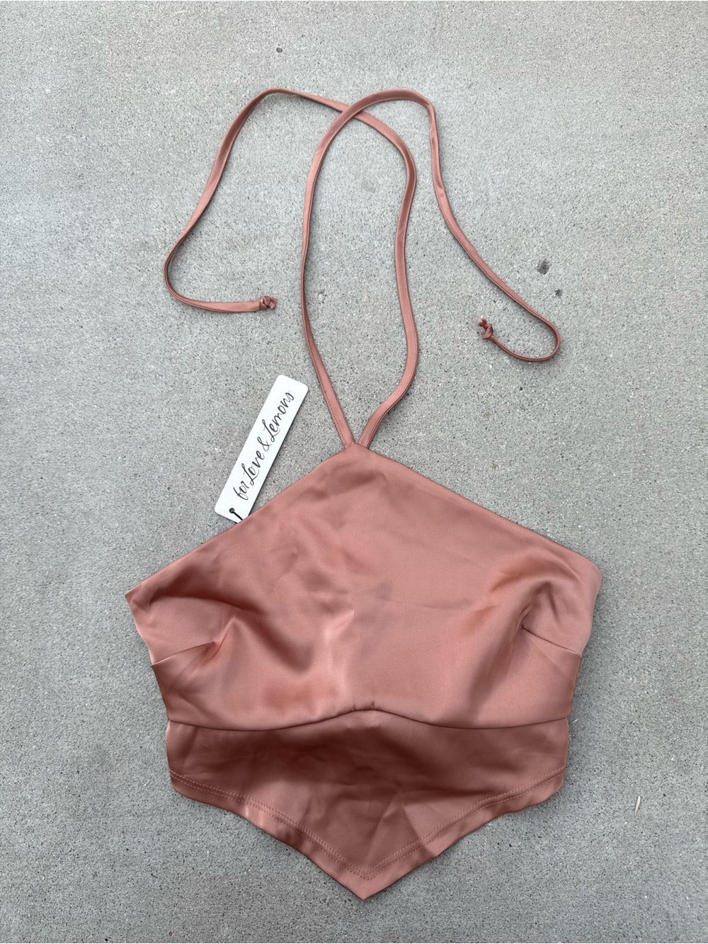 NWT For Love & Lemons Dusty Copper Rose Handkerchief Satin Top Size XS